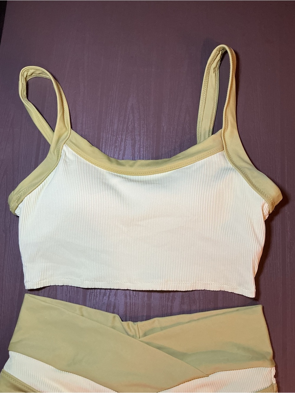 Cream & Light Green Ribbed bikini Set - Picture 4 of 8